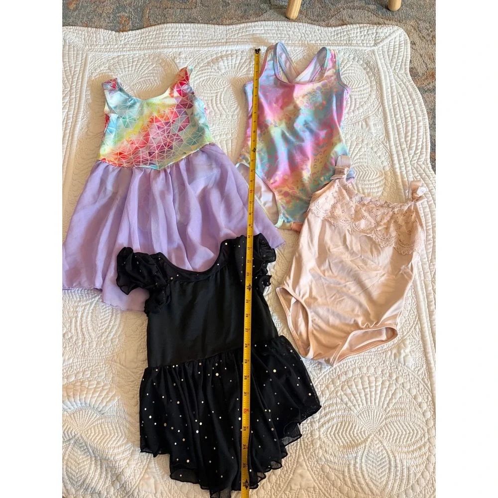 Little Girls Dance Play Leotards Tutus 3-4T Rainbow Pink Black Sparkle, Set of 4